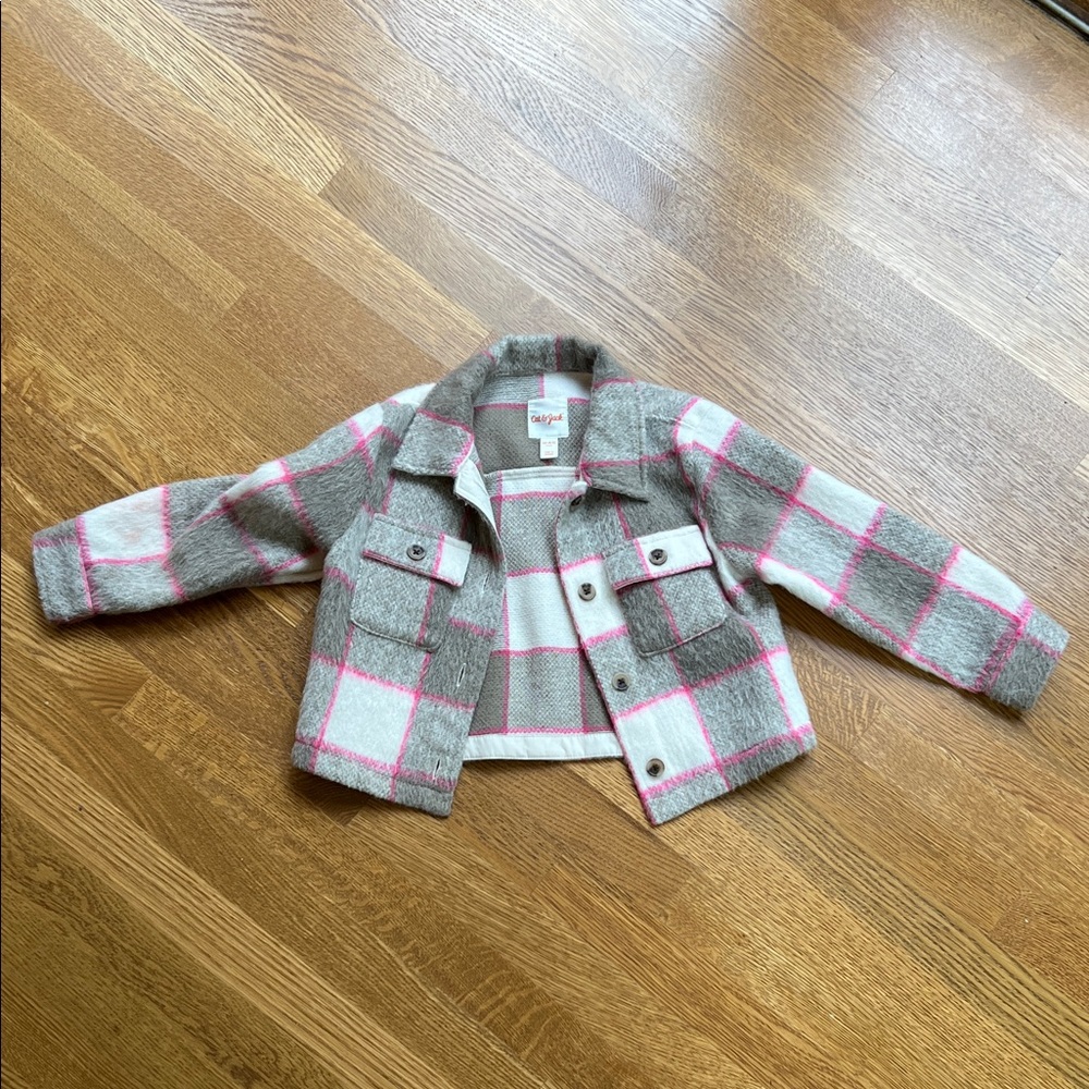 Cat & Jack Plaid Jean Jacket - Gray and Pink